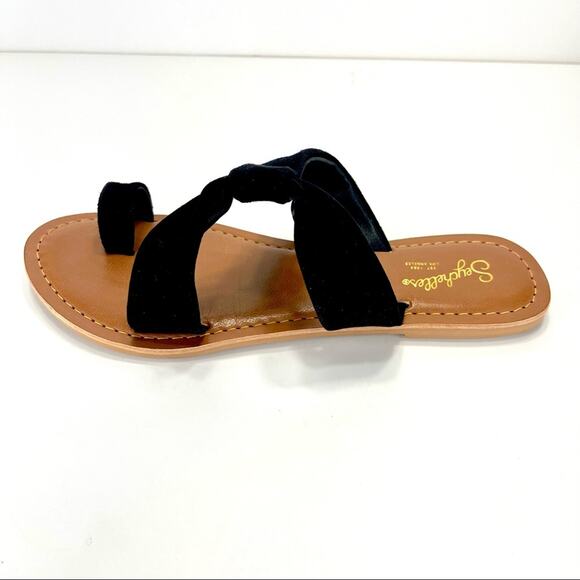 Seychelles Flat Slide Sandal Size 6.5 Black Leather Ring-Toe Padded Footbed New - Picture 12 of 16